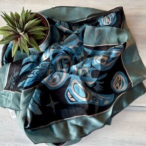 Magenta Silk Satin Stripe Scarf with Blue Black Pattern, by artist Bill Helin